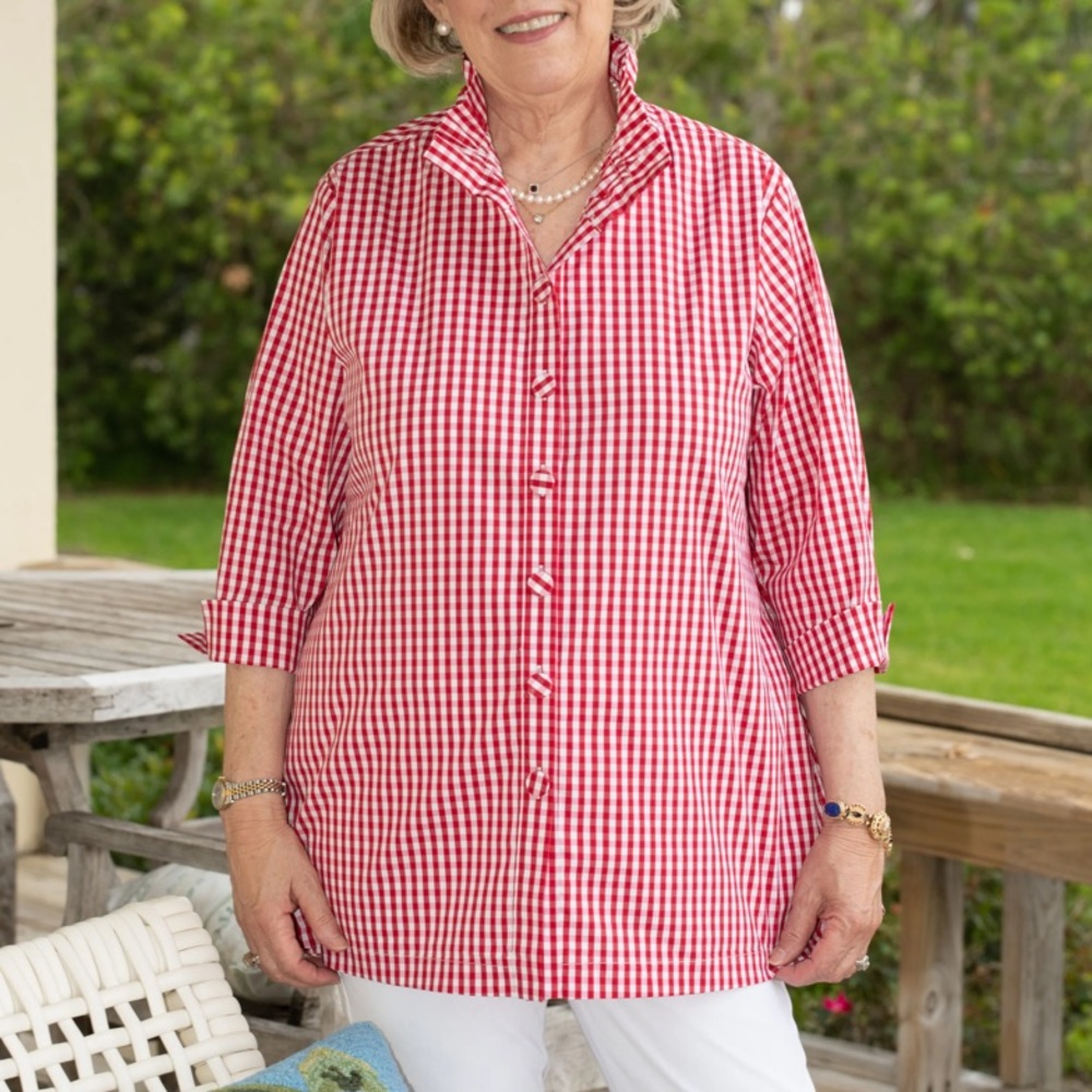 Diane Bailey Red Gingham Women's Blouse Size 3XL